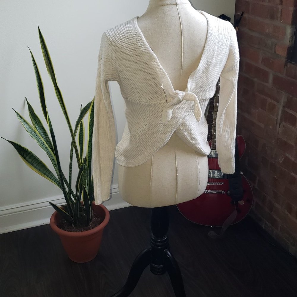 Cream Sweater with Knot Tied Back